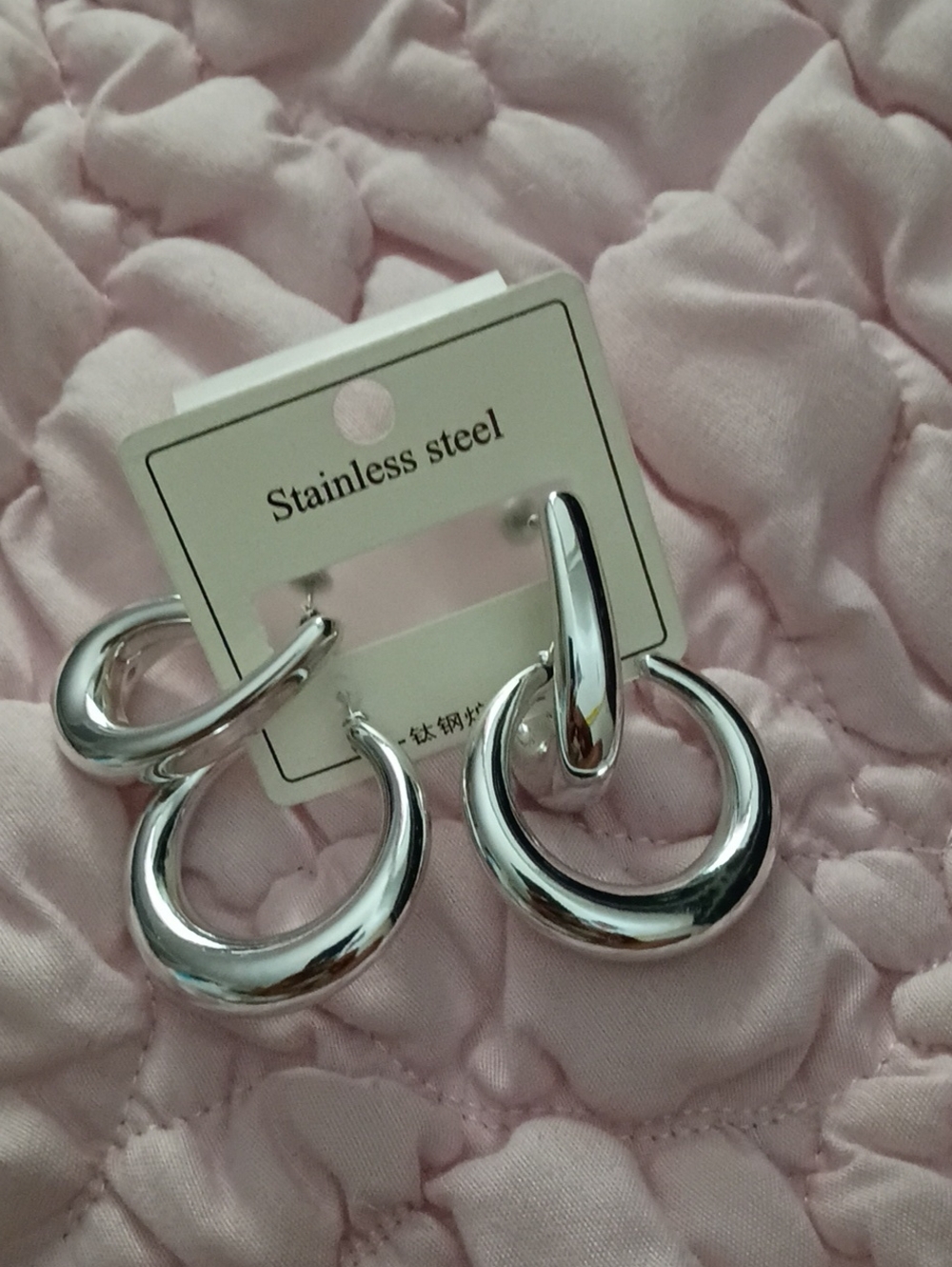 Stainless Steel Silver Hoop Drop Earrings